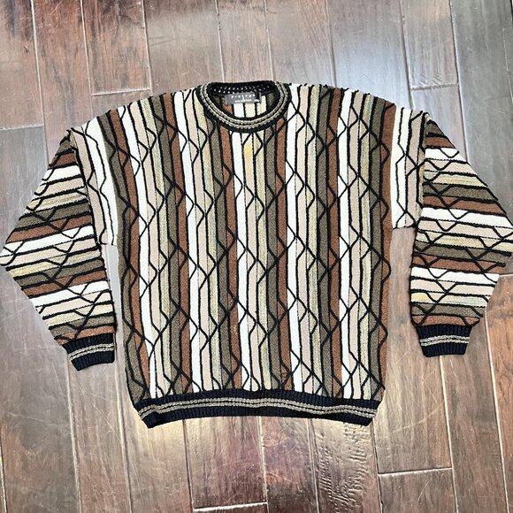 VTG Protege Mens 2XL 3D Knit Sweater Coogi Style Cosby Crewneck Textured Brown - Picture 6 of 9